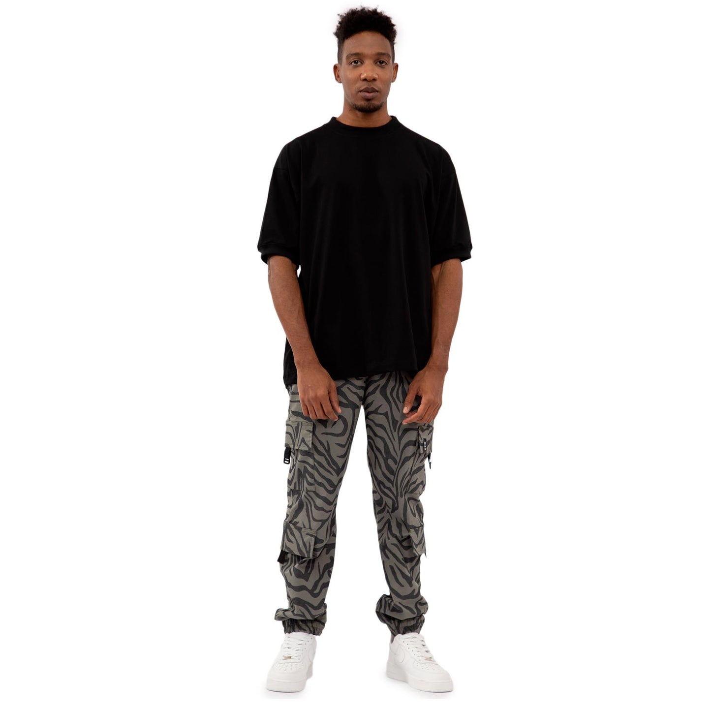 Wild zebra cammo Double Cargo Pants Unisex color: Green Gray 8121