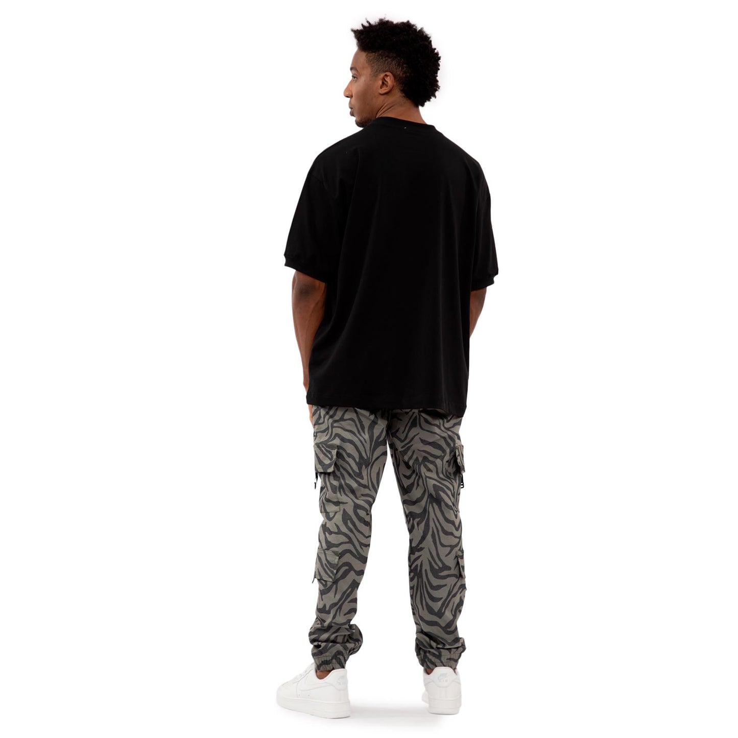 Wild zebra cammo Double Cargo Pants Unisex color: Green Gray 8121