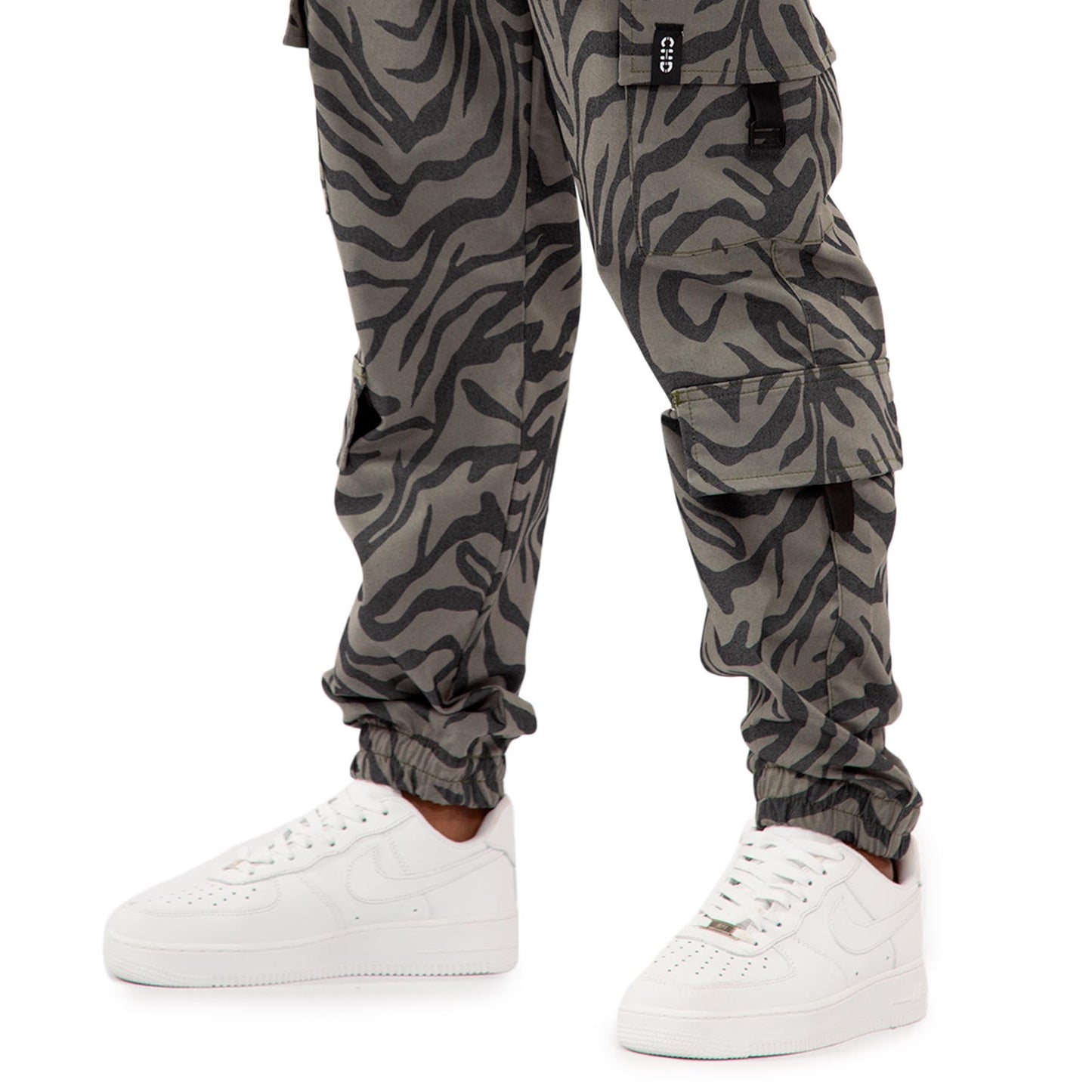 Wild zebra cammo Double Cargo Pants Unisex color: Green Gray 8121