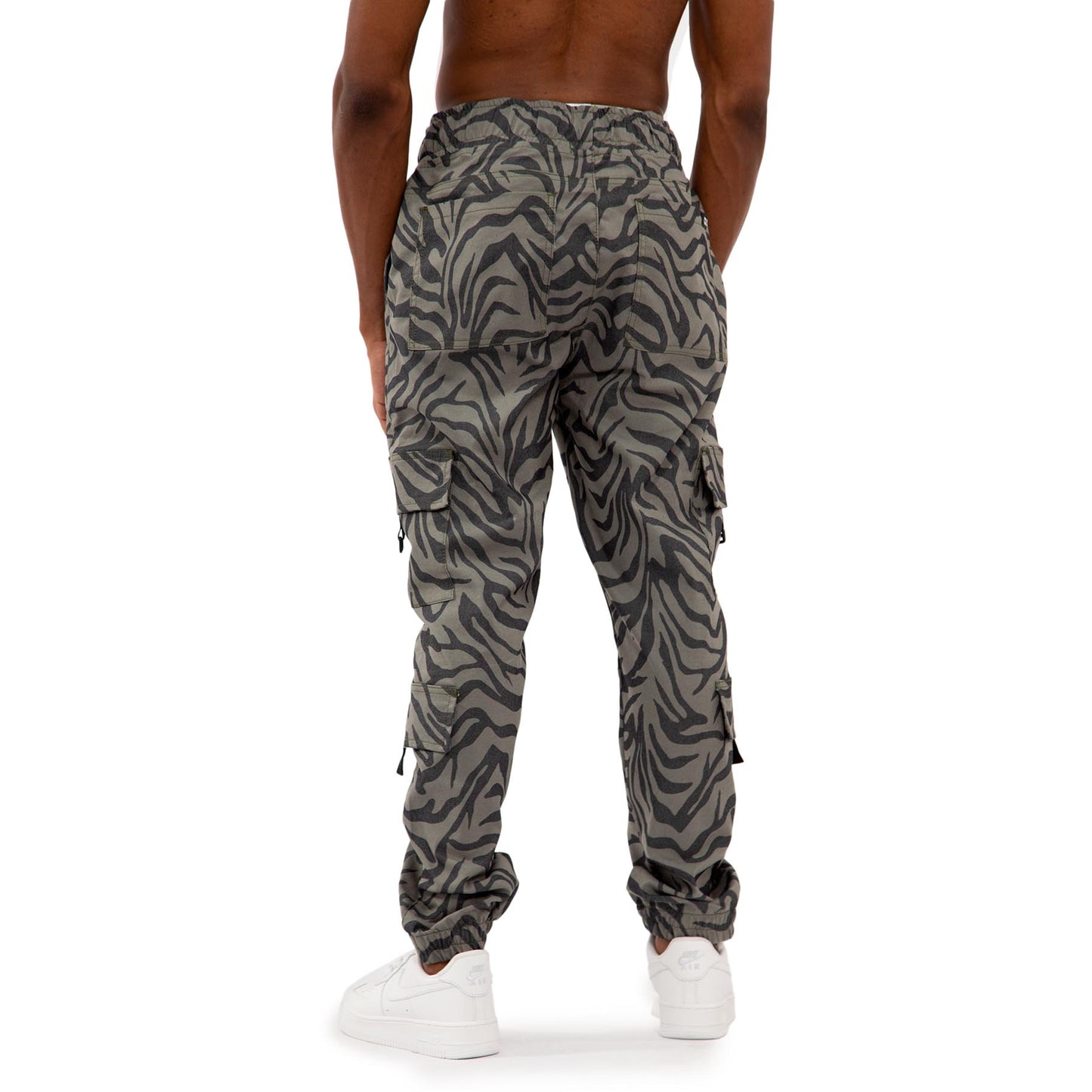 Wild zebra cammo Double Cargo Pants Unisex color: Green Gray 8121