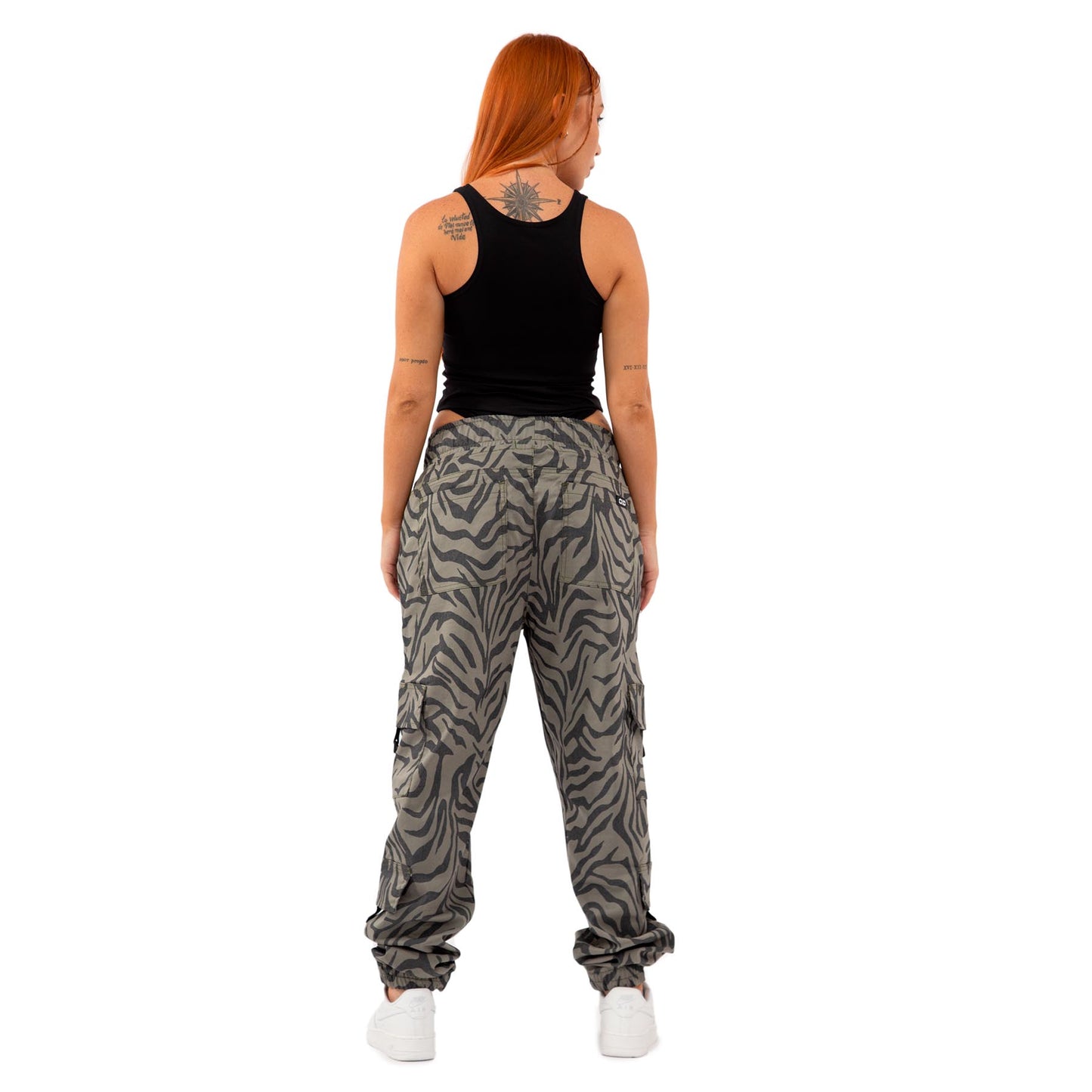 Wild zebra cammo Double Cargo Pants Mujer color: Green Gray 8121