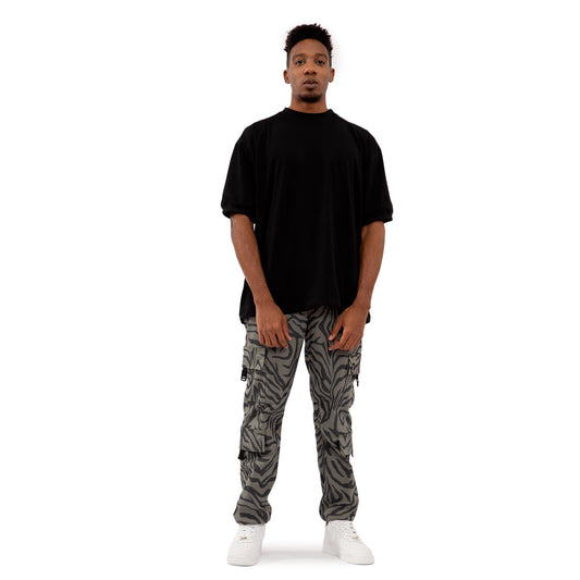 Wild zebra cammo Double Cargo Pants Unisex color: Green Gray 8121