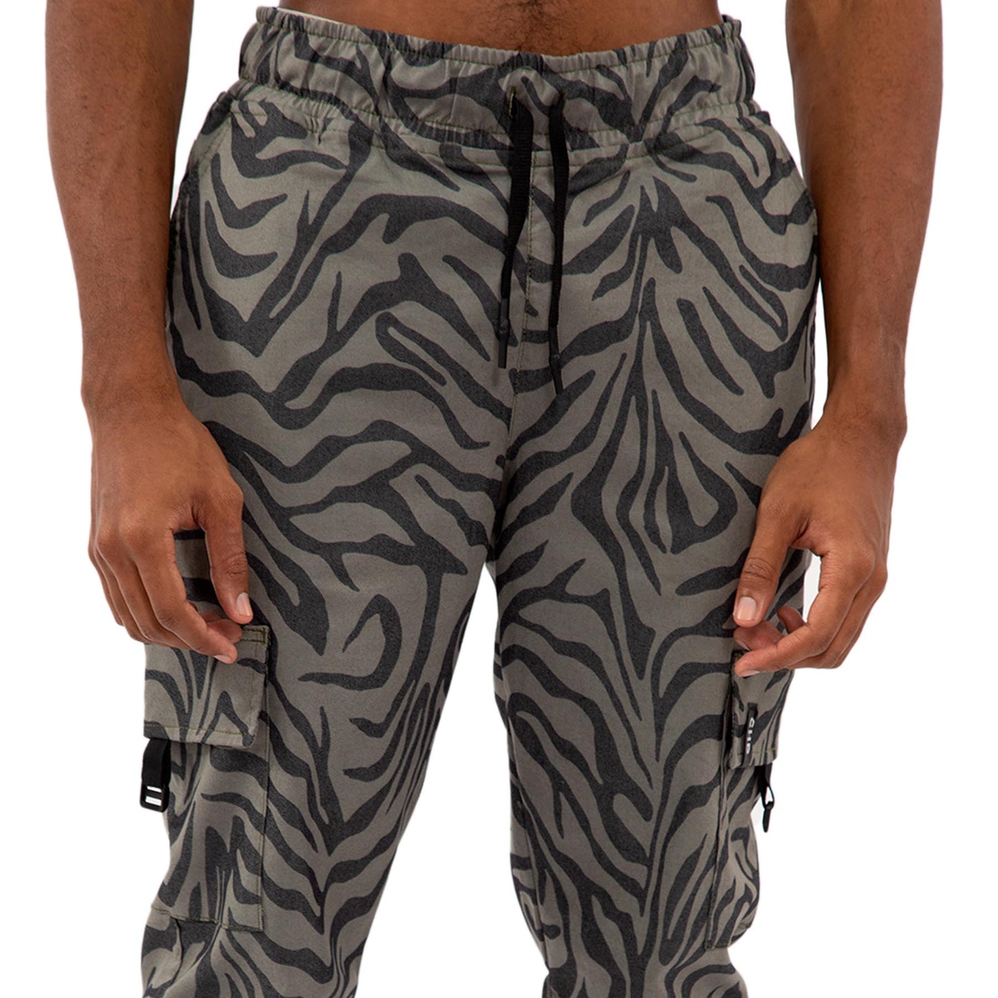 Wild zebra cammo Double Cargo Pants Unisex color: Green Gray 8121