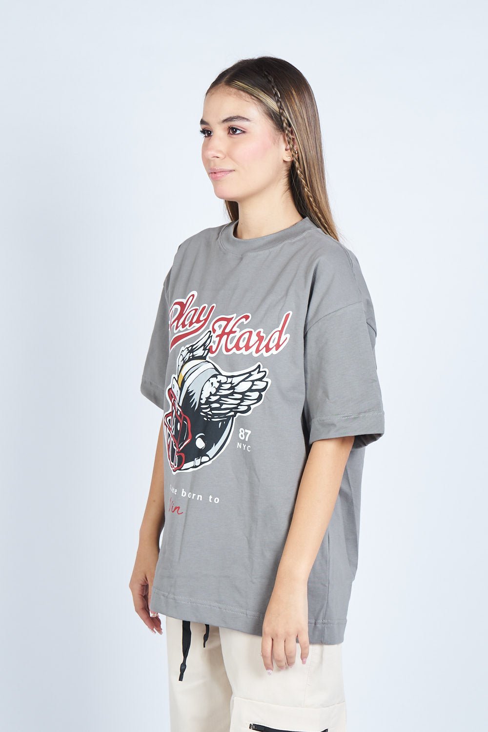 Camiseta oversize PLAY HARD GRIS | DROP 03 |