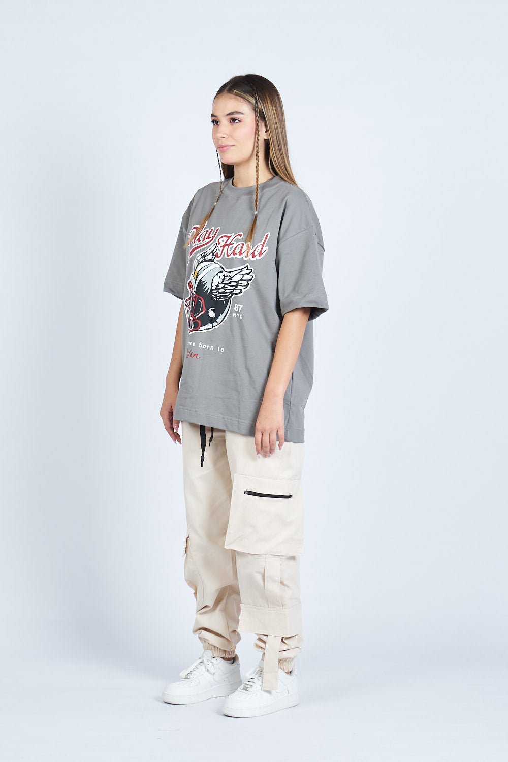 Camiseta oversize PLAY HARD GRIS | DROP 03 |