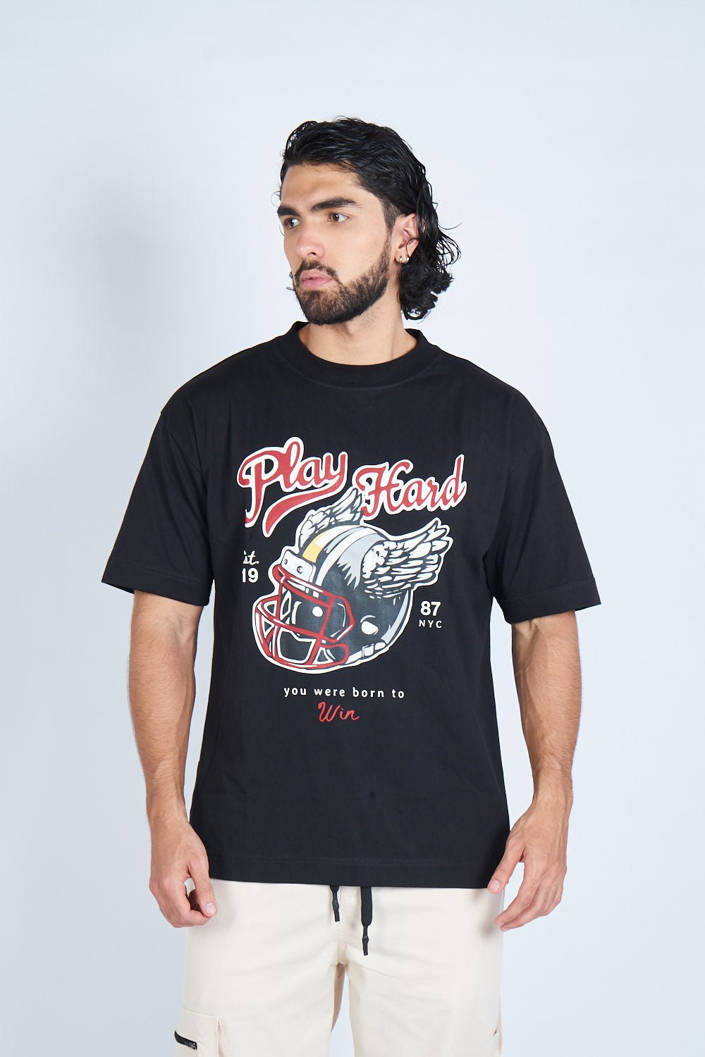 Camiseta oversize PLAY HARD NEGRO | DROP 03 |