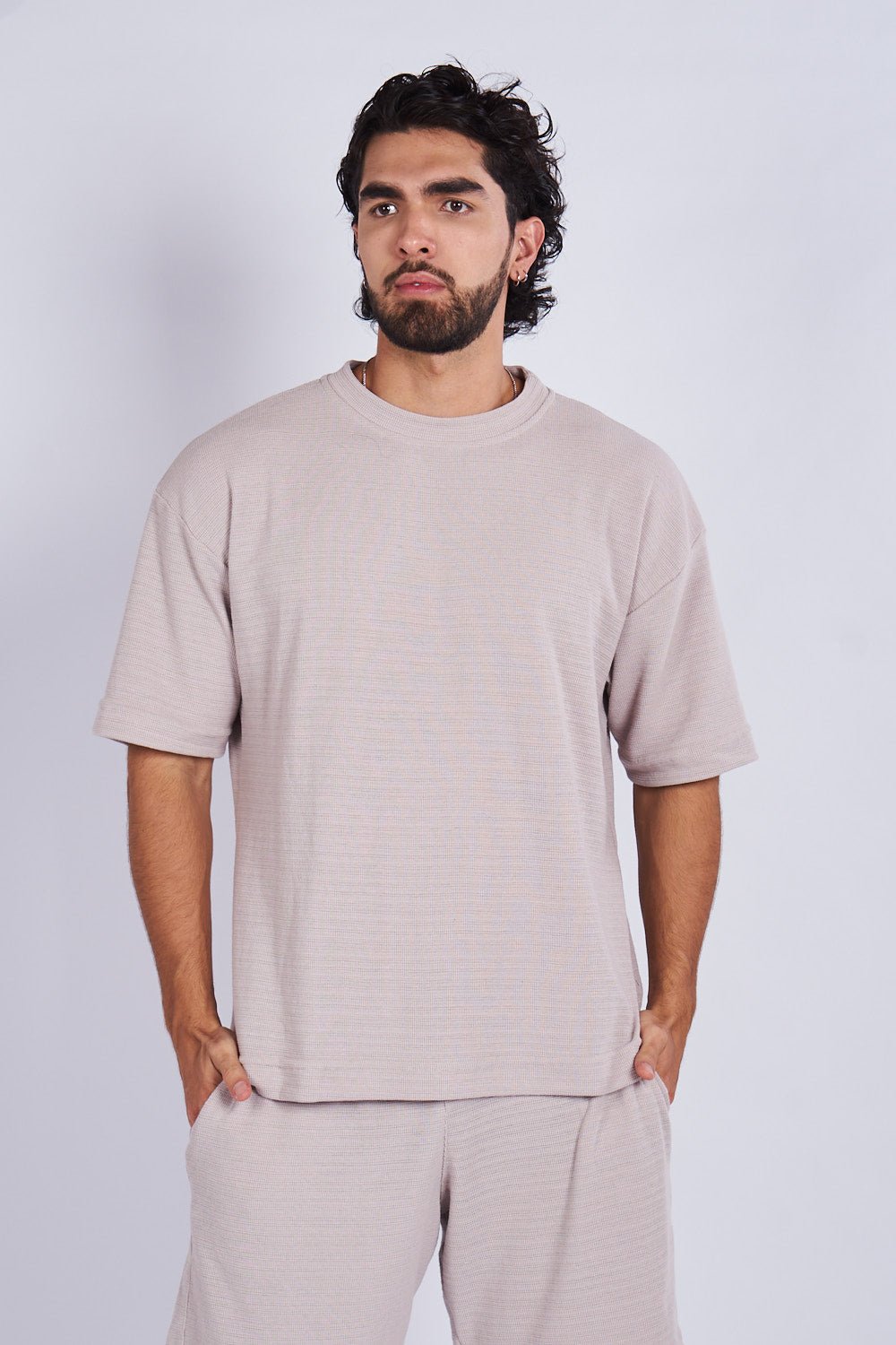 Camiseta oversize textura horizontal Caqui