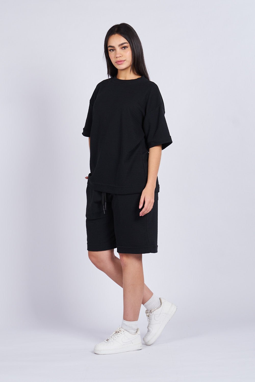 Camiseta oversize textura horizontal Negra