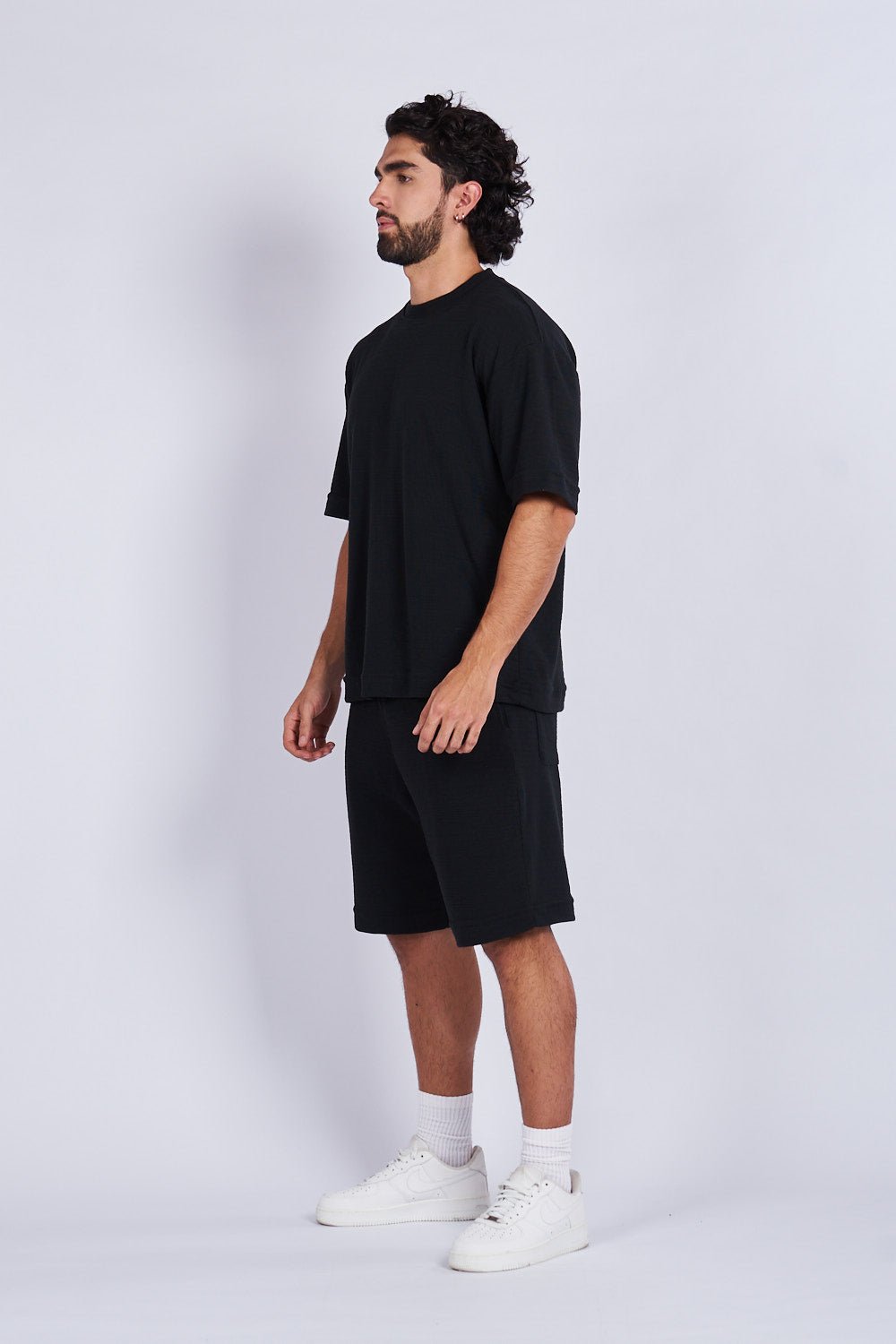 Camiseta oversize textura horizontal Negra