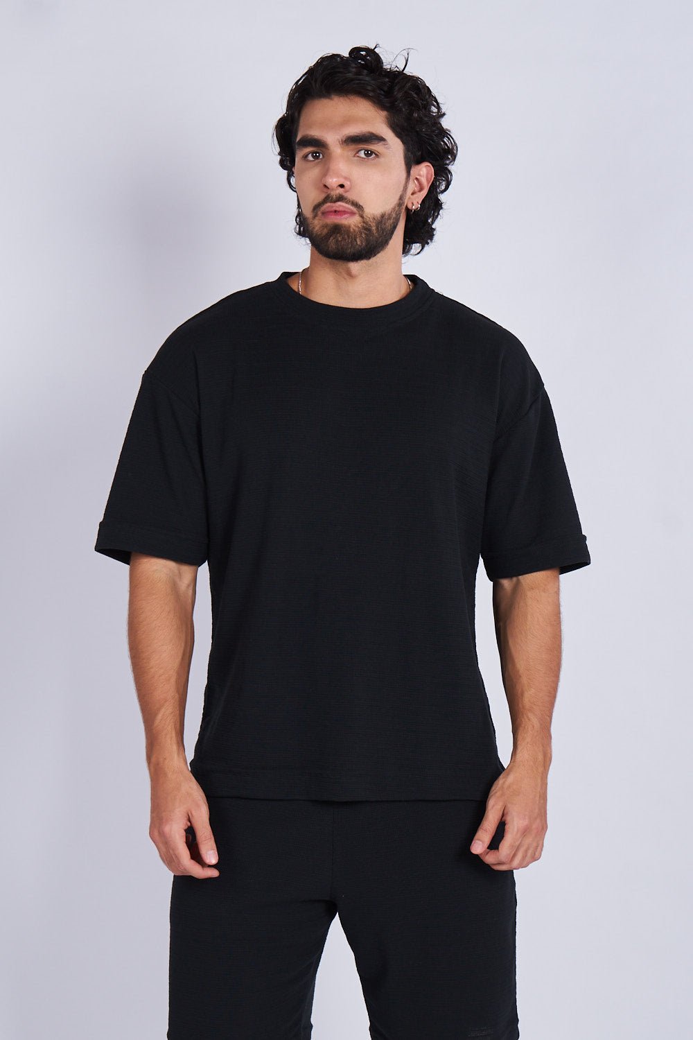 Camiseta oversize textura horizontal Negra