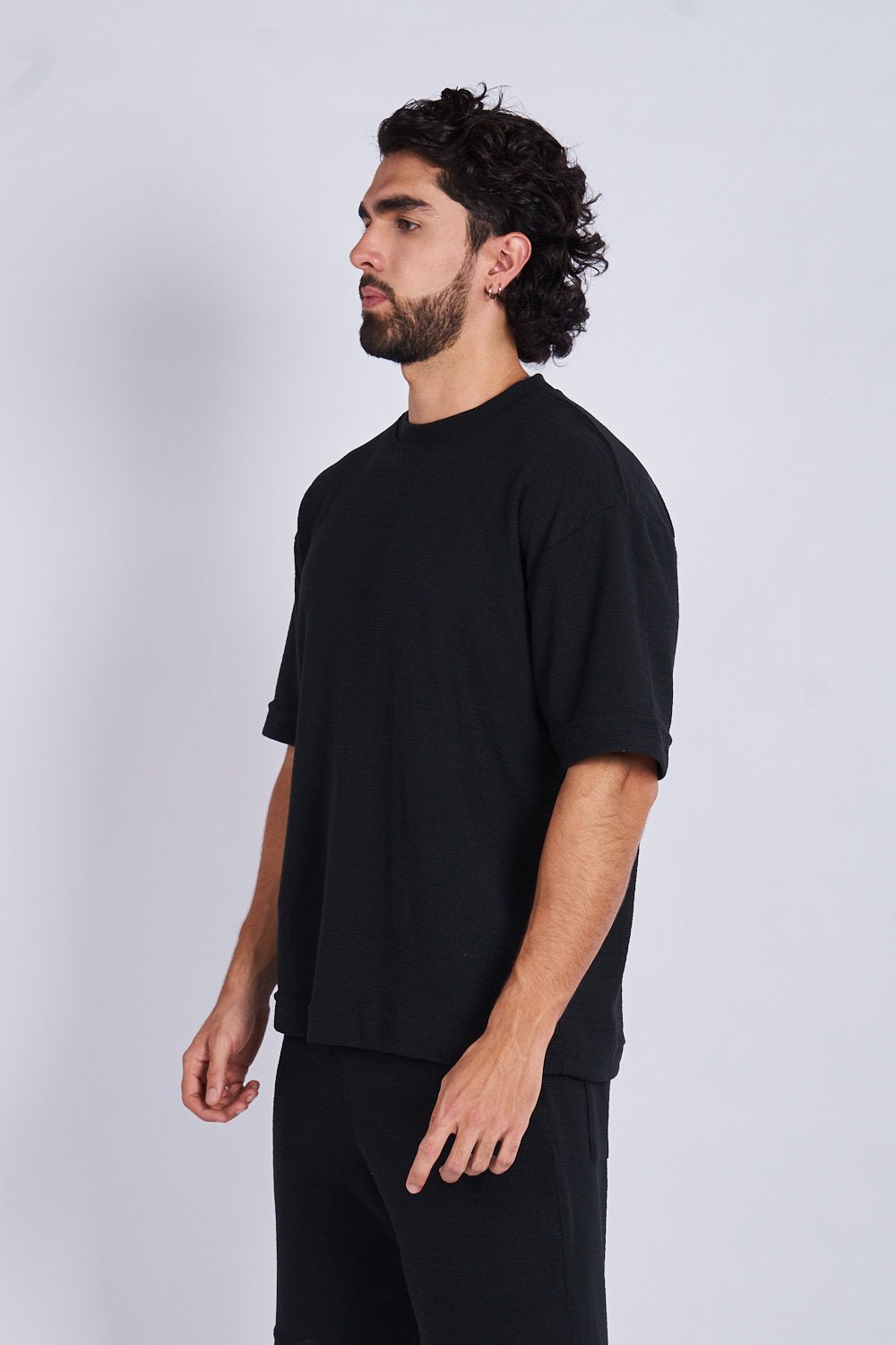 Camiseta oversize textura horizontal Negra