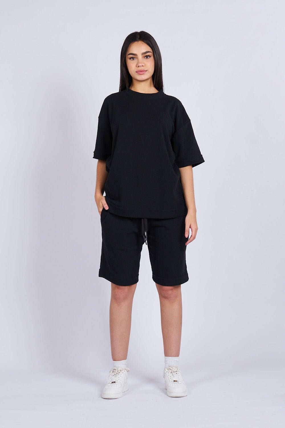 Camiseta oversize textura horizontal Negra