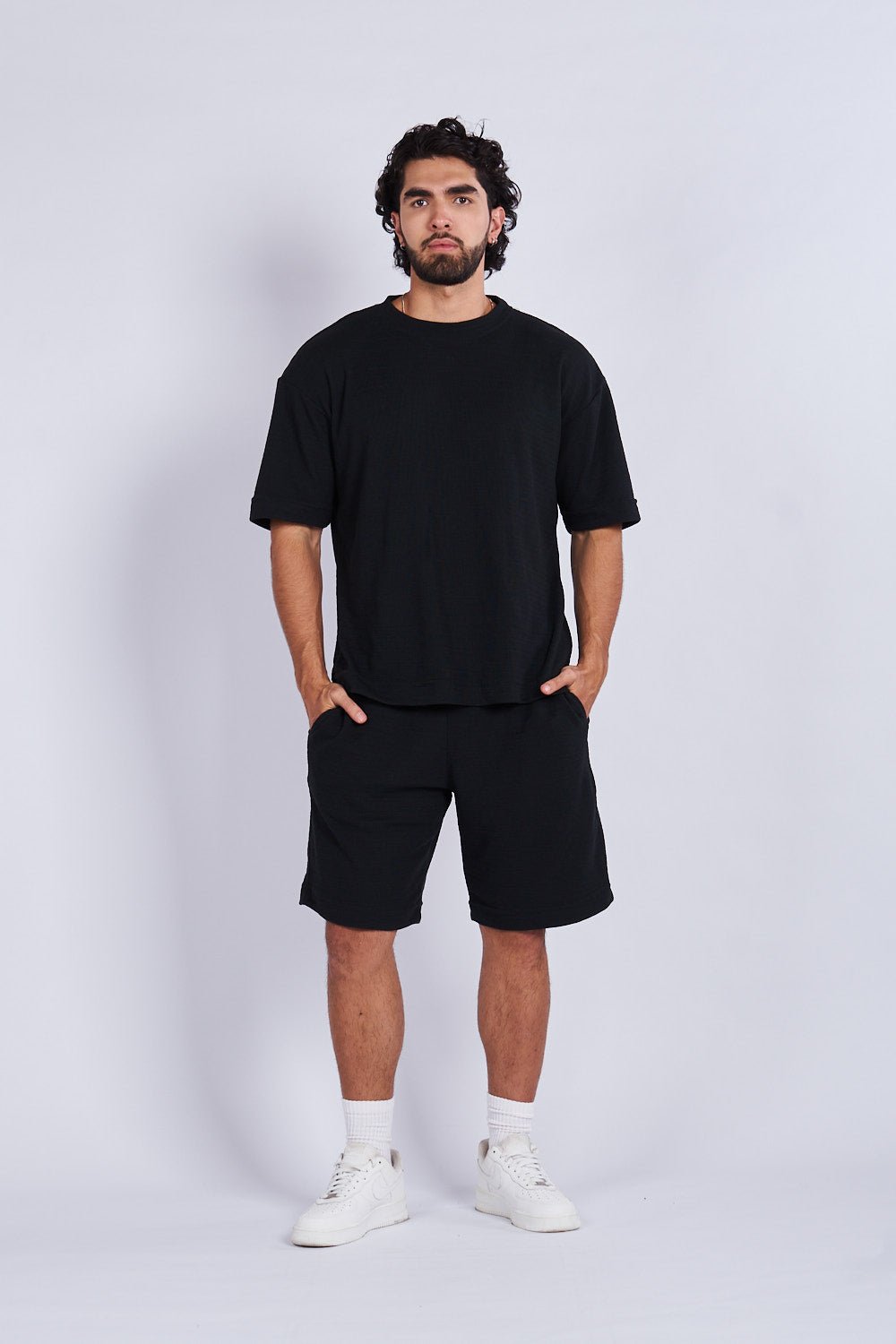 Camiseta oversize textura horizontal Negra